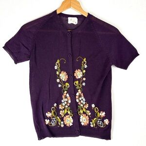 Tokyo Floral Embroidered Short Sleeve Cardigan Sweater Cottagecore